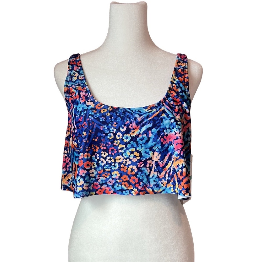 New! Beach Party Floral Multicolor Crop Bathing Suit Top Size 8 A-C cup